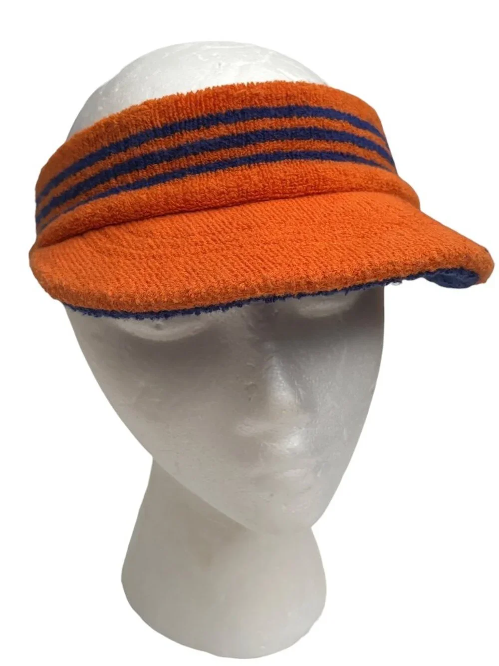Vintage Adidas Terrycloth Orange & Blue Striped Sun Visor Cap